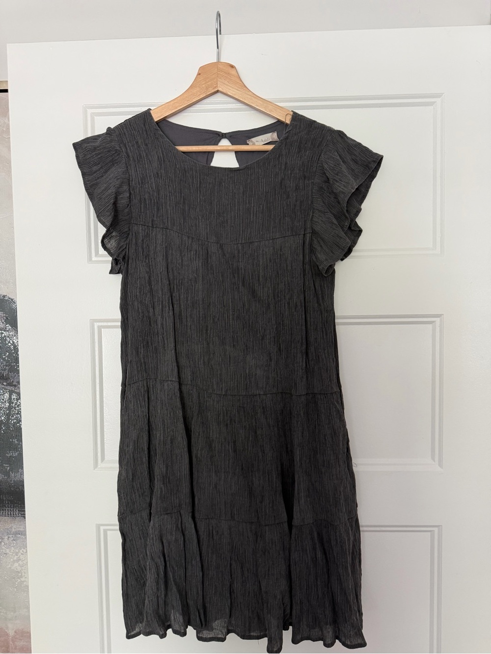 Altar'd State Charcoal Ruffle Sleeve Mini Dress